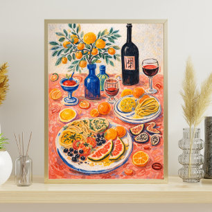 Mediterrane Tafel Stilleven – Wijn, Citrus Poster