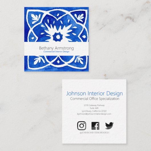 Mediterrane Tegel blauw en wit Visitekaartje (Voorkant / Achterkant)