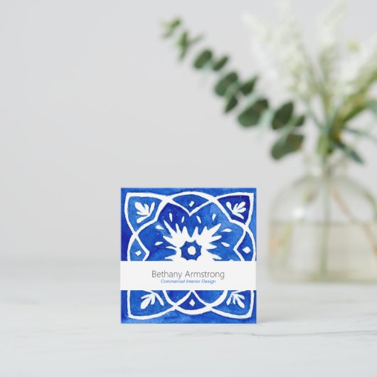Mediterrane Tegel blauw en wit Visitekaartje (Staand voorkant)