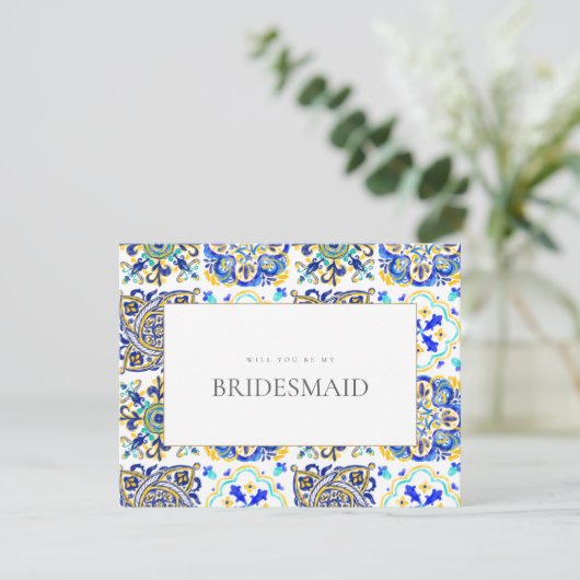 Mediterrane Tegel bruidsmeisje voorstel Kaart (Staand voorkant)