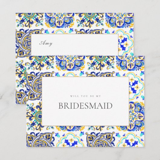 Mediterrane Tegel bruidsmeisje voorstel Kaart (Voorkant / Achterkant)