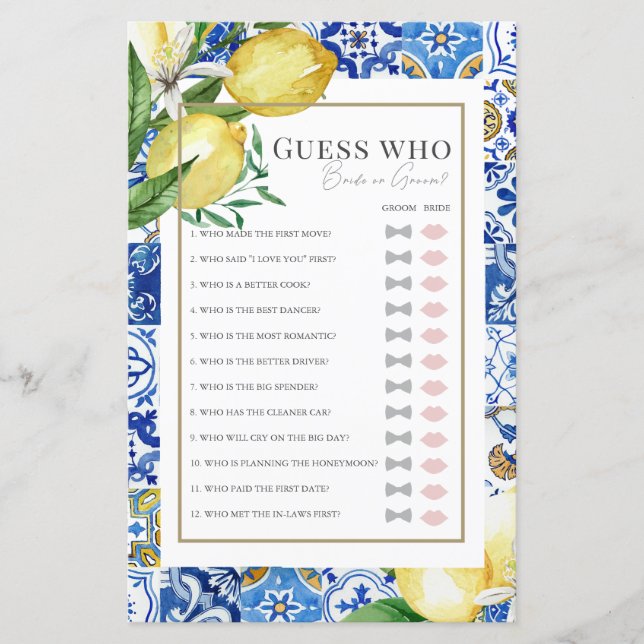 Mediterrane Tegel Citrus Vrijgezellenfeest Raad ee (Voorkant)