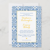 Mediterrane Tegel geel blauw bruiloft Kaart (Voorkant)