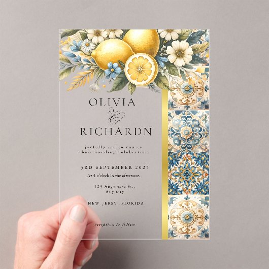 Mediterrane Tegel Italiaans Positano Citroen Acryl Uitnodigingen (Insitu (Draagbaar))