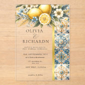 Mediterrane Tegel Italiaans Positano Citroen Acryl Uitnodigingen (Voorkant)