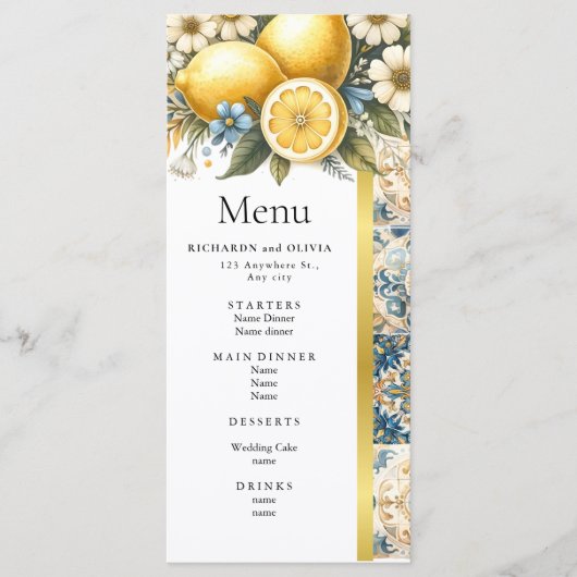 Mediterrane Tegel Italiaans Positano Citroen Menu (Voorkant)