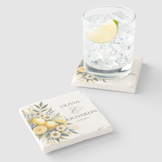 Mediterrane Tegel Italiaans Positano Citroen Stenen Onderzetter (Zijkant)