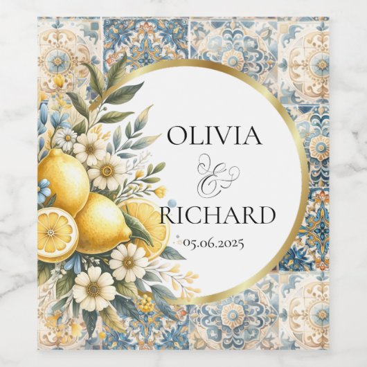 Mediterrane Tegel Italiaans Positano Citroen Wijn Etiket (Enkel label)