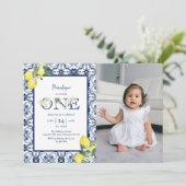 Mediterrane Tegel Lemon Baby Girl eerste verjaarda Kaart (Staand voorkant)