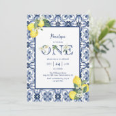 Mediterrane Tegel Lemon Baby Girl eerste verjaarda Kaart (Staand voorkant)