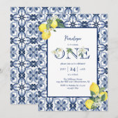 Mediterrane Tegel Lemon Baby Girl eerste verjaarda Kaart (Voorkant / Achterkant)