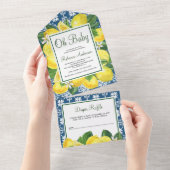 Mediterrane Tegel Lemon Orchard Baby shower All In One Uitnodiging (Afscheurbaar)