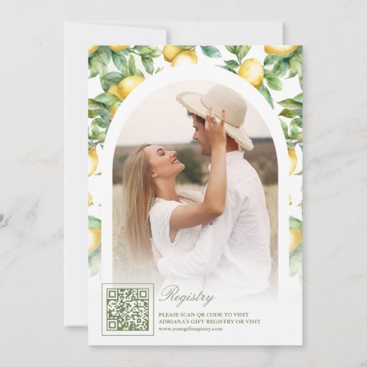 Mediterrane Tegel Lemon Tree Arch Vrijgezellenfees Kaart (Achterkant)