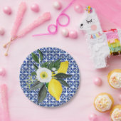 Mediterrane Tegel Lemons Blue Papieren Bordje (Feest)