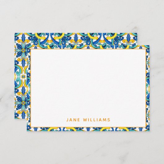 Mediterrane Tegel Pattern, gepersonaliseerd Notitiekaartje (Voorkant / Achterkant)