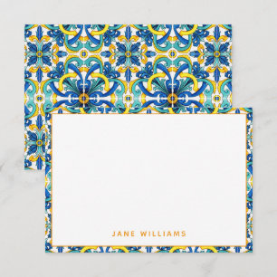 Mediterrane Tegel Pattern, gepersonaliseerd Notitiekaartje
