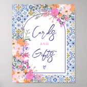 Mediterrane Tegel Roze Bloemen Kaarten en Geschenk Poster (Voorkant)