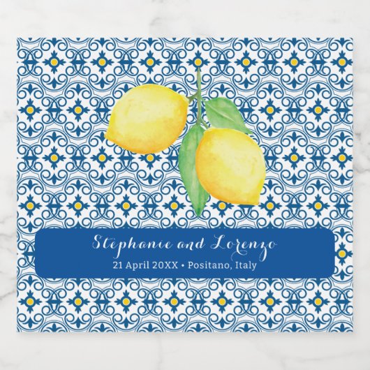 Mediterrane Tegel Waterverf Citroen Huwelijksgunst Likeurfles Etiket (Enkel label)