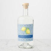 Mediterrane Tegel Waterverf Citroen Huwelijksgunst Likeurfles Etiket (Voorkant)