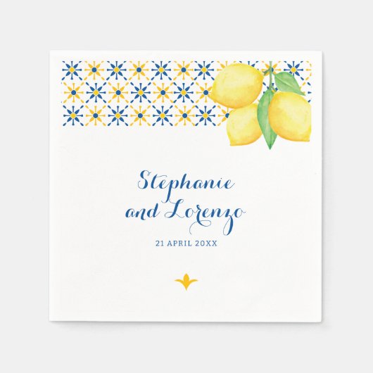 Mediterrane Tegel Waterverf Citroenen Servet (Voorkant)