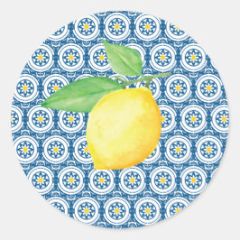 Mediterrane Tegel Waterverf Lemon Wedding Ronde Sticker