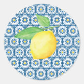 Mediterrane Tegel Waterverf Lemon Wedding Ronde Sticker (Voorkant)