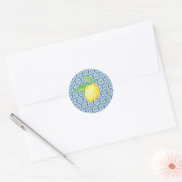 Mediterrane Tegel Waterverf Lemon Wedding Ronde Sticker