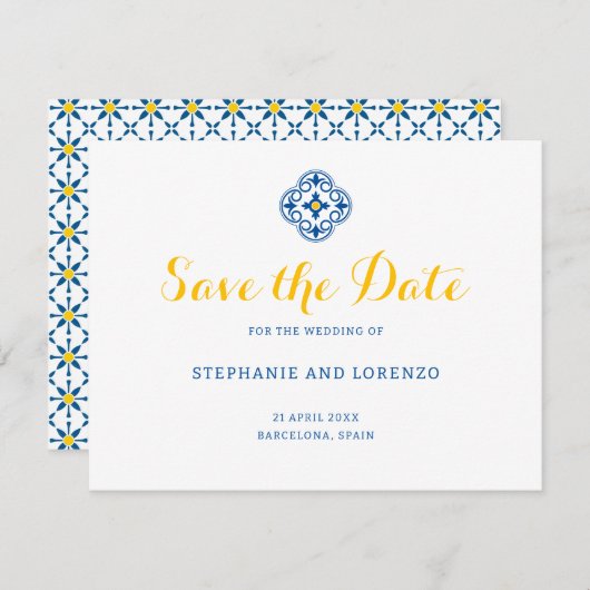 Mediterrane Tegel Waterverf Lemon Wedding Save The Date (Voorkant / Achterkant)