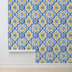 Mediterrane tegelpatroon inspiratie voor een kamer behang