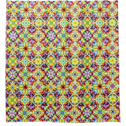 Mediterrane Tegels, Alcoholinkt Tegels, Majolica Douchegordijn (Voorkant)