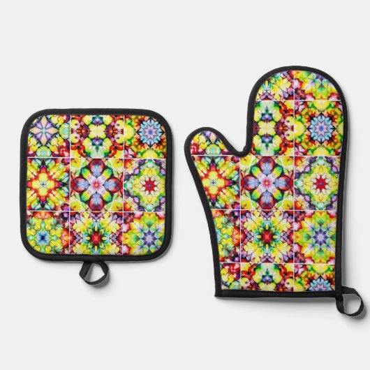 Mediterrane Tegels, Alcoholinkt Tegels, Majolica Ovenwant & Pannenlap Set (Voorkant)