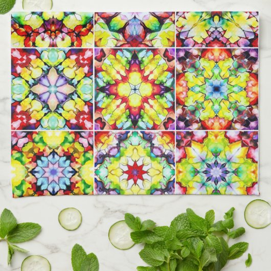 Mediterrane Tegels, Alcoholinkt Tegels, Majolica Theedoek (Gevouwen)