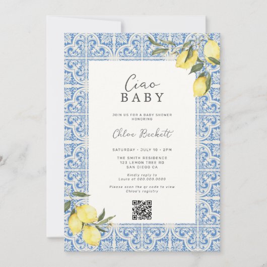 Mediterrane Tegels Amalfi Capri Baby shower Kaart (Voorkant)