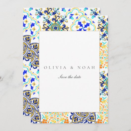 Mediterrane Tegels Bewaar de datum Bruiloft Kaart (Voorkant / Achterkant)