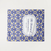 Mediterrane Tegels Blauw & geel bruiloft achtergro Wandkleed (Voorkant (horizontaal))