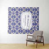 Mediterrane Tegels Blauw & geel bruiloft achtergro Wandkleed (In Situ (horizontaal))