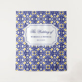 Mediterrane Tegels Blauw & geel bruiloft achtergro Wandkleed (Voorkant)