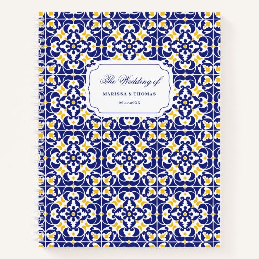 Mediterrane Tegels Blauw & Geel Bruiloft Planner Notitieboek (Voorkant)
