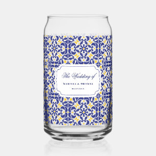 Mediterrane Tegels Blauw & Geel Huwelijkscadeau Blikvorm Glas