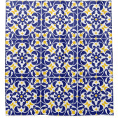 Mediterrane Tegels Blauw & Geel Patroon Douchegordijn (Voorkant)