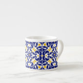 Mediterrane Tegels Blauw & Geel Patroon Espresso Kop (Voorkant rechts)
