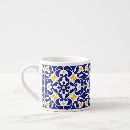 Mediterrane Tegels Blauw & Geel Patroon Espresso Kop (Links)