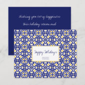 Mediterrane Tegels Blauw & Geel Patroon Feestdagenkaart (Voorkant / Achterkant)
