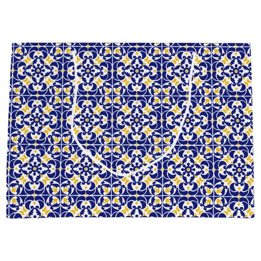 Mediterrane Tegels Blauw & Geel Patroon Groot Cadeauzakje (Voorkant)
