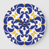 Mediterrane Tegels Blauw & Geel Patroon Grote Klok (Voorkant)