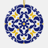 Mediterrane Tegels Blauw & Geel Patroon Keramisch Ornament (Voorkant)
