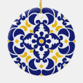 Mediterrane Tegels Blauw & Geel Patroon Keramisch Ornament (Achterkant)