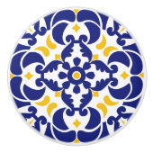 Mediterrane Tegels Blauw & Geel Patroon Keramische Knop (Voorkant)