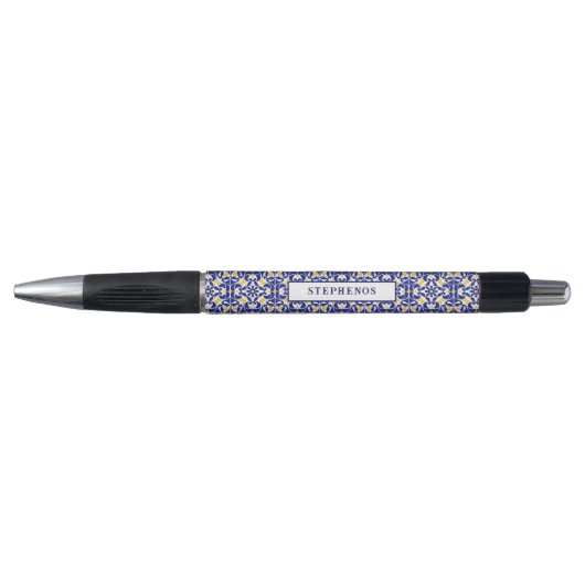 Mediterrane Tegels Blauw & Geel Patroon Pen (Voorkant)