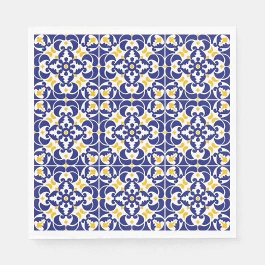 Mediterrane Tegels Blauw & Geel Patroon Servet (Voorkant)